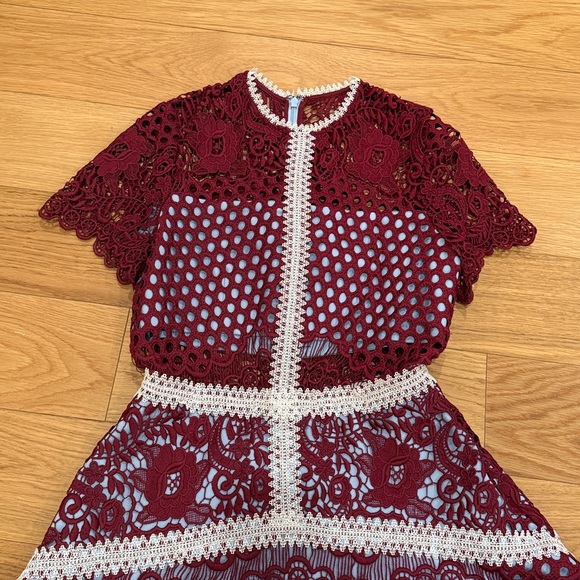Alexis Rustikan Burgundy and Baby Blue Lace Mini Dress - Picture 5 of 7